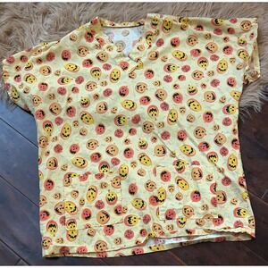 Halloween Pumpkin‎ Scrub Top Women's Short Sleeve Career Uniform Costume Size M
